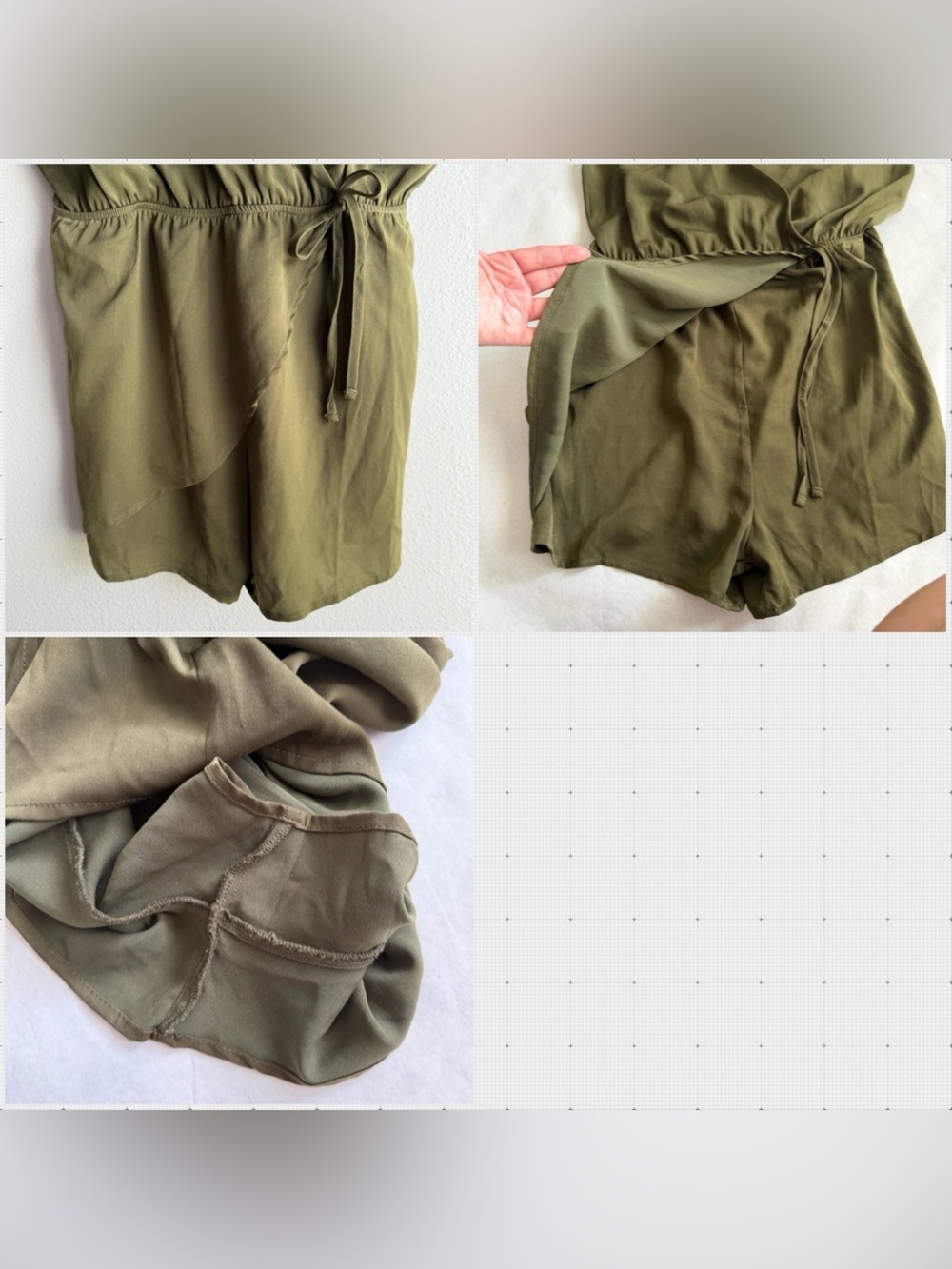 Tobi Olive Green Surplice Romper Shorts Medium Elastic Waist Lightweight Casual - Picture 6 of 15